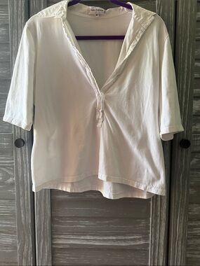 Anne Fontaine Cream Short-Sleeve V-Neck Tunic